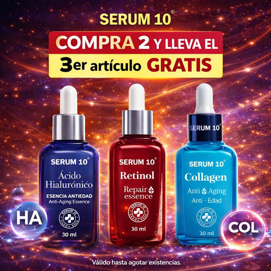 Antiedad 360° | COMPRA serum de RETINOL mas el de acido HIALURONICO y te sale GRATIS el de COLAGENO