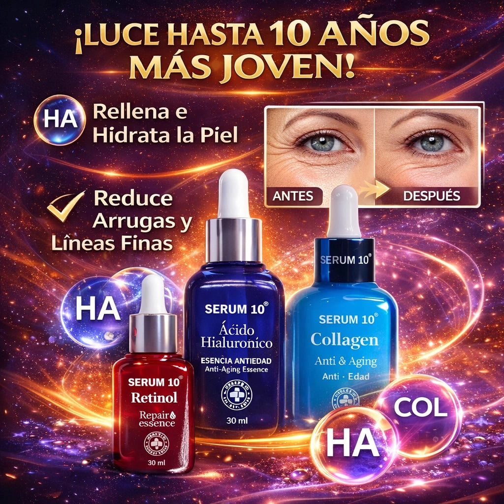 Antiedad 360° | COMPRA serum de RETINOL mas el de acido HIALURONICO y te sale GRATIS el de COLAGENO