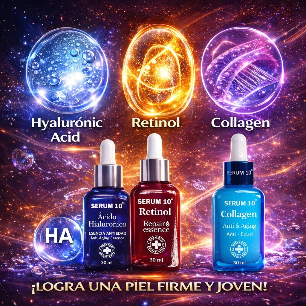 Antiedad 360° | COMPRA serum de RETINOL mas el de acido HIALURONICO y te sale GRATIS el de COLAGENO